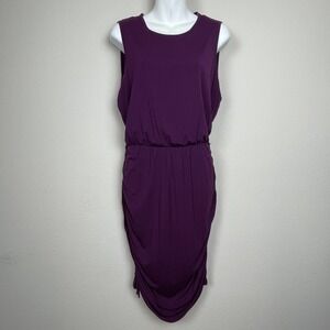 Calvin Klein Size 10 Purple‎ Jersey Dress Sleeveless Ruched Sides Minimalist
